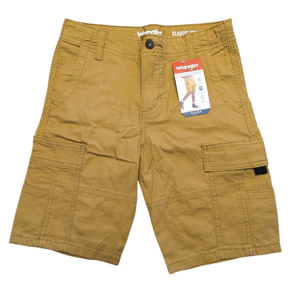 Wrangler Five Star Gamer Cargo Shorts Boys Size 8 Regular Brown Classic Fit